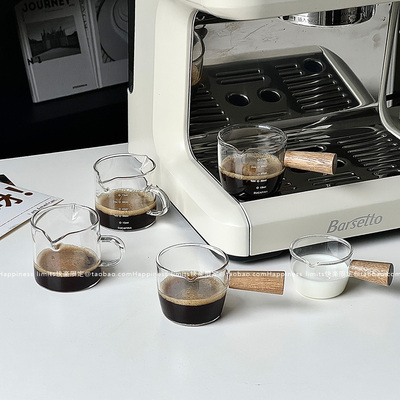 浓缩咖啡小奶盅杯玻璃迷你手柄带把牛奶壶料汁奶缸木柄汁斗倒奶罐