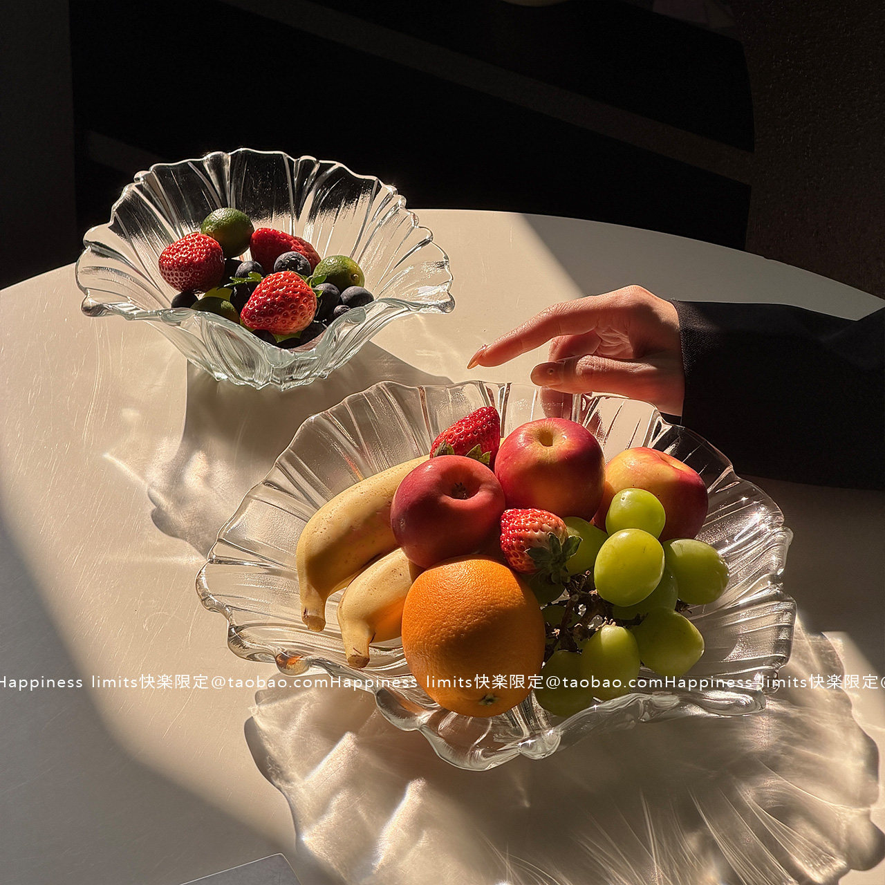 高级创意花瓣玻璃盘新中式客厅水果盘不规则家用甜品碗干果盘