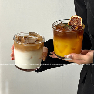 ins简约饮品杯玻璃杯透明冷饮杯喝水杯子牛奶杯冰美式 拿铁咖啡杯
