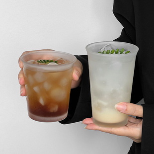 创意磨砂质感反口简约玻璃杯高颜值冷饮咖啡杯饮品杯果汁杯水杯子
