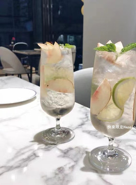 ins超火网红餐厅饮品杯chie高脚玻璃杯气泡水杯果汁杯饮料杯420ml