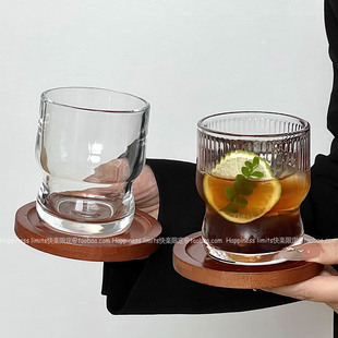 小众ins风胖嘟嘟冰美式 咖啡杯牛奶拿铁玻璃杯设计感中古饮料杯子