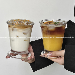 高级感ins风厚底美式 拿铁杯咖啡杯玻璃奶茶杯果汁杯牛奶饮品杯子