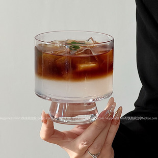小众ins高足玻璃杯大容量水杯冰美式 咖啡杯饮品杯果汁杯水果茶杯