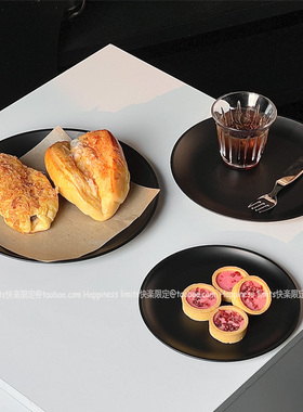 黑色ins茶点盘茶几零食摆放盘高级感不锈钢果盘点心糖果盘甜品盘