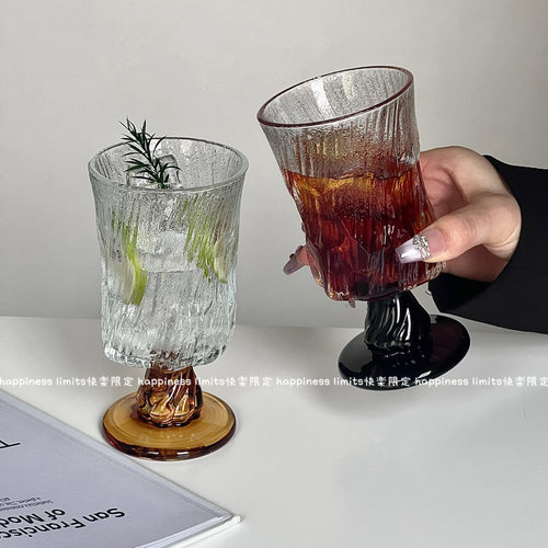 北欧宫廷风冰川高脚杯轻奢高级感红酒杯小众咖啡杯果汁杯饮品杯子