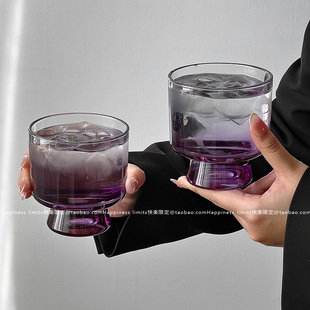 紫色光底玻璃杯高级感复古小众微醺杯酒杯甜品咖啡杯饮品饮料杯