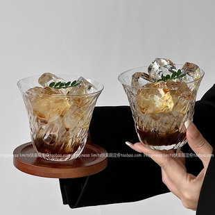 咖啡店烈焰纹玻璃杯冷萃杯子水杯冰美式 拿铁杯咖啡杯果汁杯洋酒杯