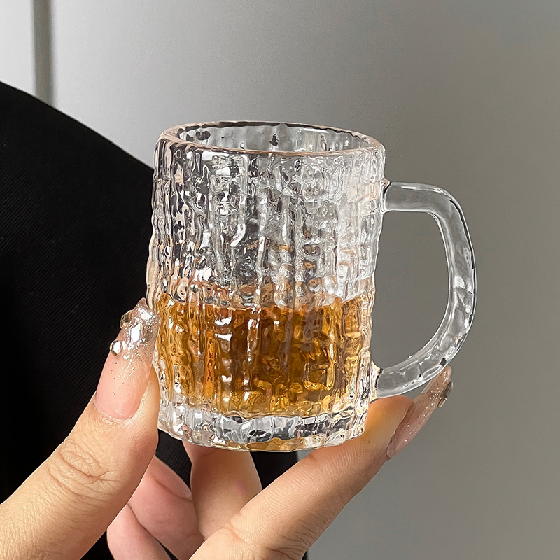 迷你ins创意家用带把手玻璃树纹一两杯白酒杯小酒杯一口杯茶杯
