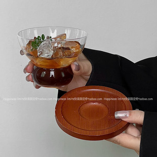 复古风咖啡店透明玻璃杯冰美式 拿铁杯咖啡杯冷萃杯饮品杯果汁杯