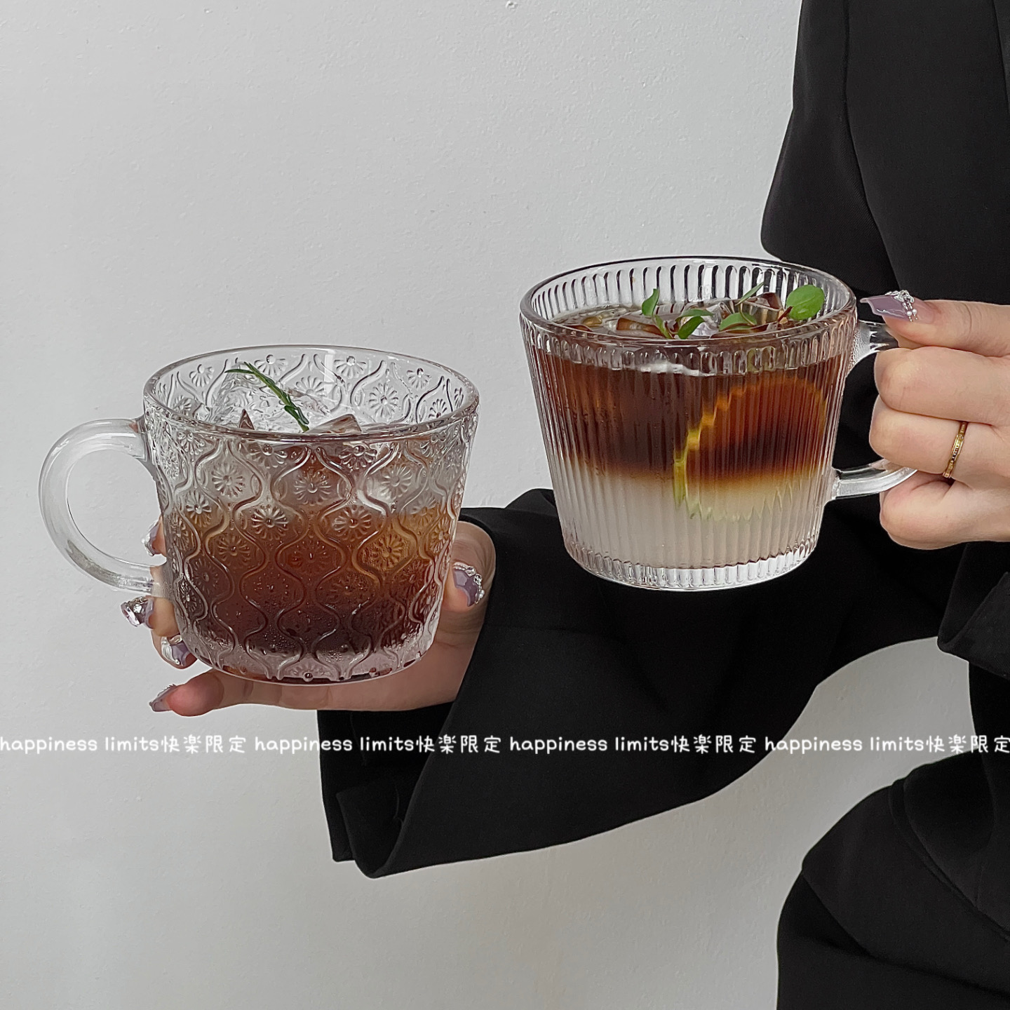 ins风玻璃杯带把麦片杯早餐杯咖啡杯酸奶燕麦牛奶杯子家用杯