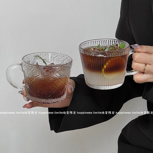 ins风玻璃杯带把麦片杯早餐杯咖啡杯酸奶燕麦牛奶杯子家用杯