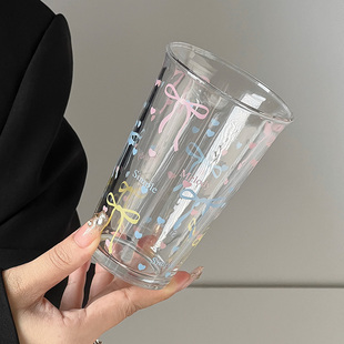小众设计少女可爱蝴蝶结波点翻口牛奶咖啡早餐透明玻璃杯ins