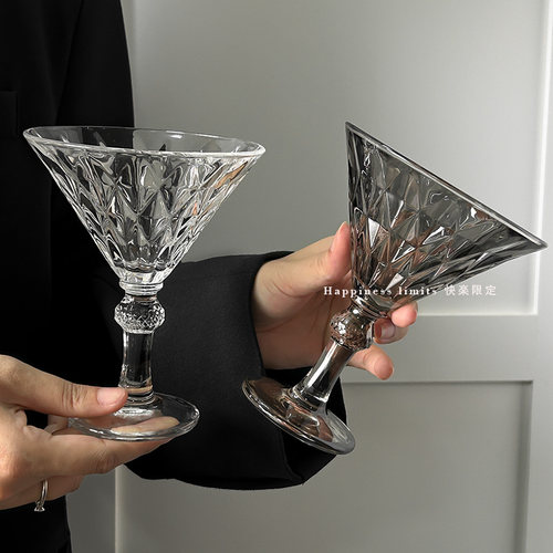复古钻石高脚玻璃杯浮雕香槟杯