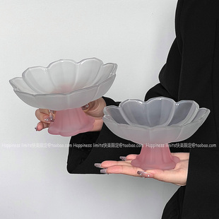 ins风复古磨砂粉宝莲盏灯水果盘家用零食干果盘客厅糕点点心盘子