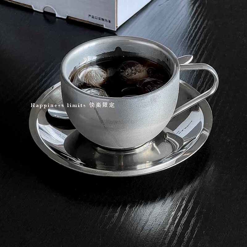 小众咖啡杯碟套装复古不锈钢