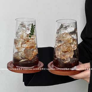 简约竖条纹冰美式 咖啡杯ins风特调果汁饮品杯冷萃拿铁杯气泡水杯