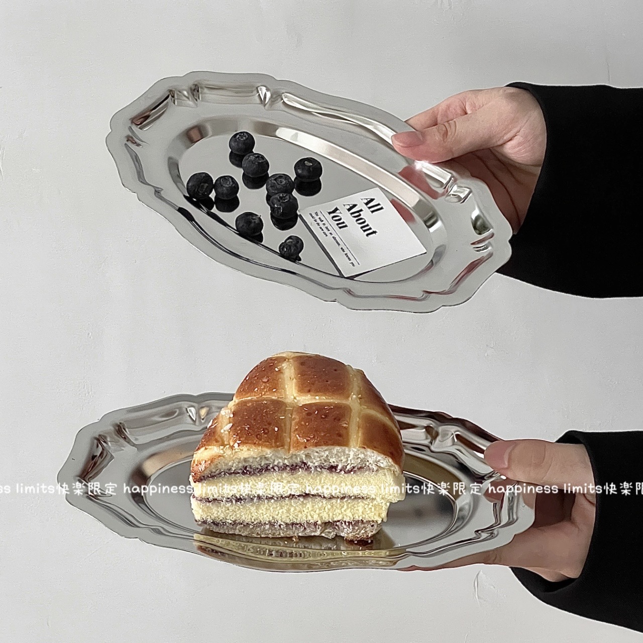 北欧ins轻奢不锈钢椭圆花边托盘