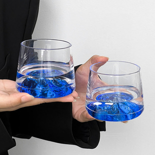 日式 深蓝富士山水晶玻璃杯女高颜值咖啡杯酒杯子收藏观山杯