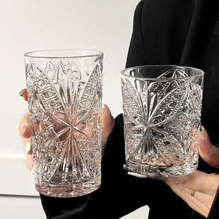 ins韩国风玻璃水杯蝴蝶刻花牛奶咖啡杯家用宿舍餐厅民宿