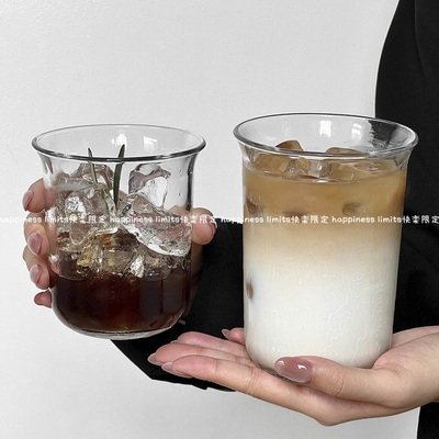 ins高颜值自制咖啡店同款杯加厚款透明玻璃咖啡杯冷饮杯简约水杯