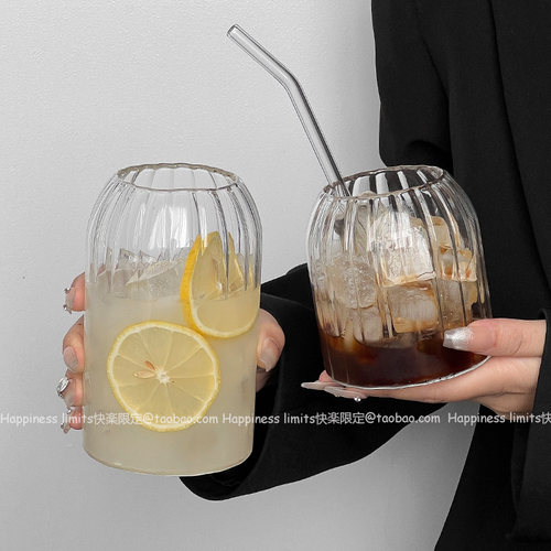 复古ins小众竖条纹堡垒玻璃杯
