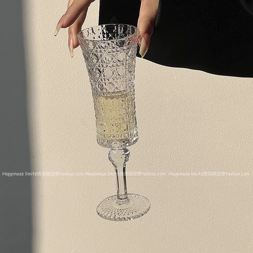 小众复古ins风宝石纹浮雕高脚杯