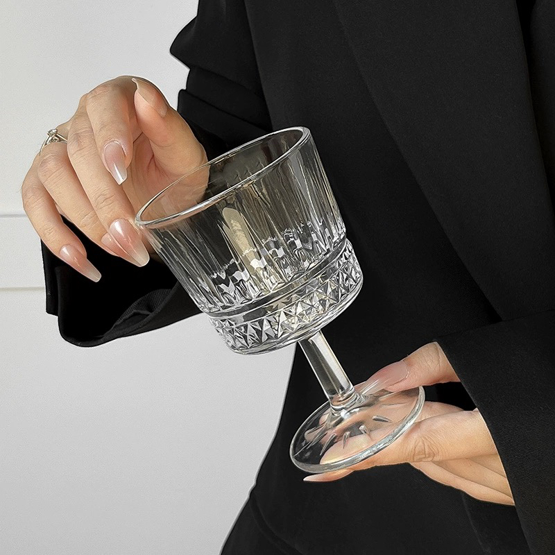 ins复古风咖啡馆高脚玻璃杯 特调饮品杯冷饮杯苏打饮料杯冰咖啡杯