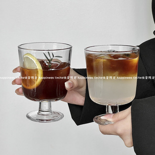 复古ins风透明光身玻璃杯高颜值拿铁咖啡杯饮料果汁杯矮脚水杯子
