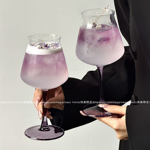 高颜值ins紫脚玻璃杯苏打气泡水杯鸡尾酒杯特酷精酿啤酒杯香槟杯