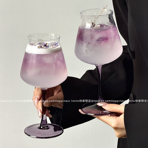 高颜值ins紫脚玻璃杯苏打气泡水杯鸡尾酒杯特酷精酿啤酒杯香槟杯