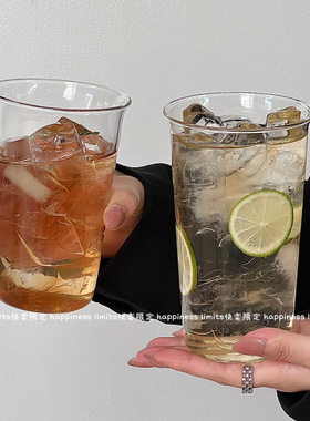 ins风简约高硼硅玻璃杯水杯大容量扩口杯拿铁咖啡杯果茶杯冷饮杯