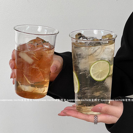 ins风简约高硼硅玻璃杯水杯大容量扩口杯拿铁咖啡杯果茶杯冷饮杯