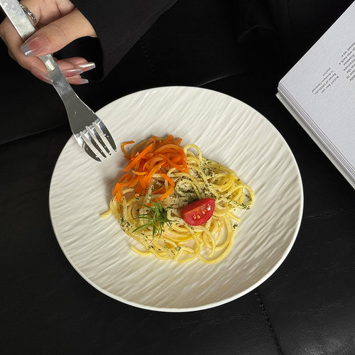 ins风白色岩石纹陶瓷盘子高级盘