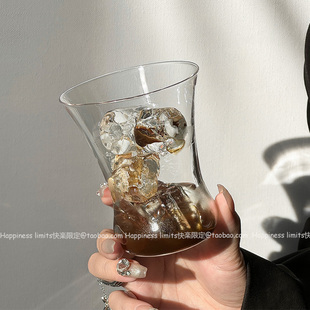 小众ins风玻璃饮品杯冰美式 咖啡杯牛奶杯果汁冷饮料果茶杯水杯子