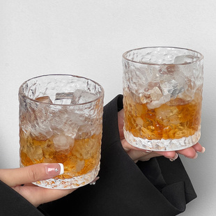 水晶冰川纹高级感ins石纹玻璃水杯果汁饮料杯酒吧威士忌冰球酒杯