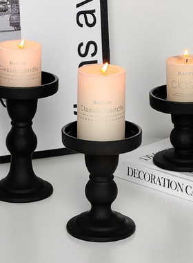 复古曜黑罗马柱蜡烛烛台玻璃摆件家用高级感香薰底座轻奢感