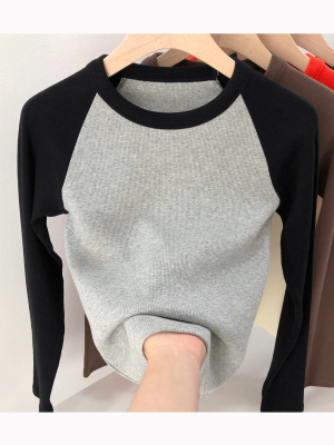 长袖T恤女螺纹显瘦小众上衣