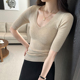 独特绝美低领洋气百搭打底衫 女春秋季 羊毛针织衫 简约气质V领修身