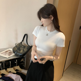 夏季 女洋气减龄2026新款 螺纹t恤显瘦小众上衣 莫代尔短袖 简约修身