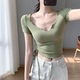 T恤女性感设计感侧边抽绳百搭显瘦上衣 短款 2026夏季 木耳边V领短袖
