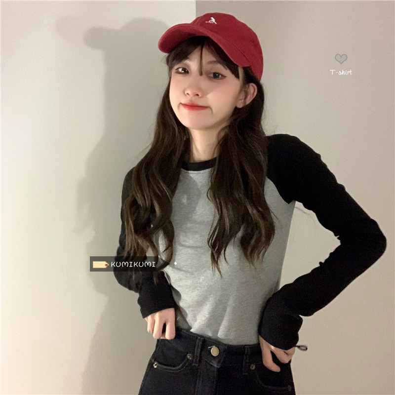 百搭设计感修身圆领内搭T恤女