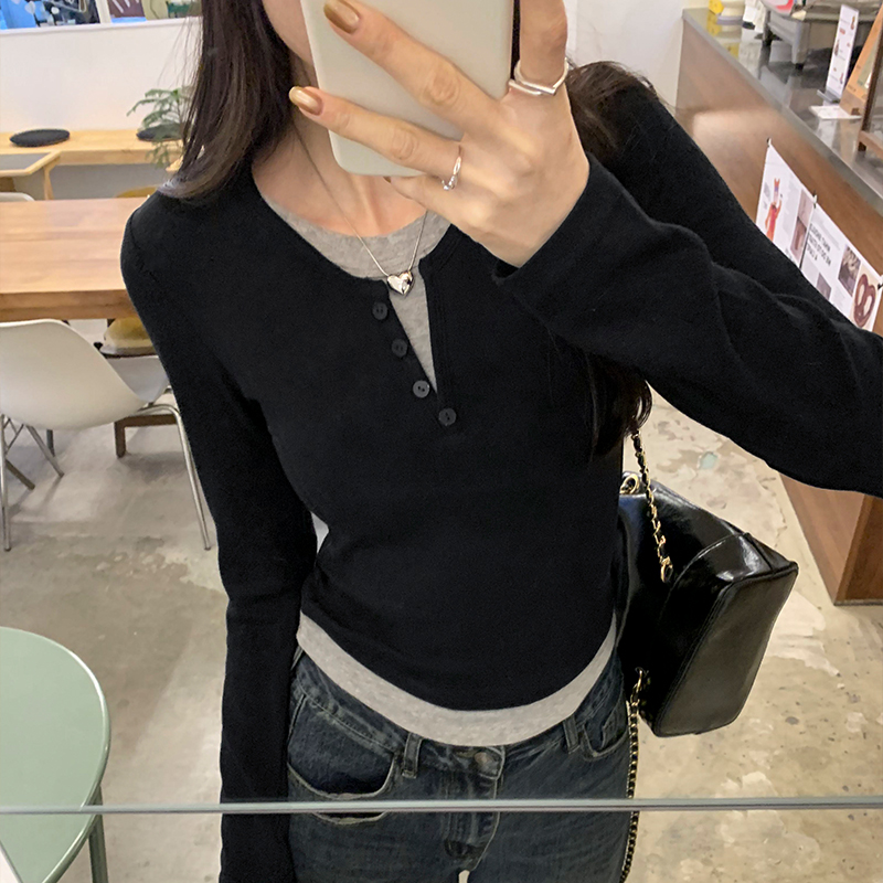 小众长袖t恤辣妹显瘦上衣