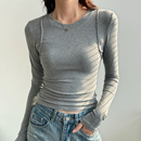 2025秋冬紧身正肩鱼骨小众秋冬软糯打底衫磨毛修身上衣长袖T恤女