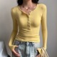 上衣打底衫 欧式 百搭正肩修身 t恤女2026春秋季 半开领别致纽扣长袖