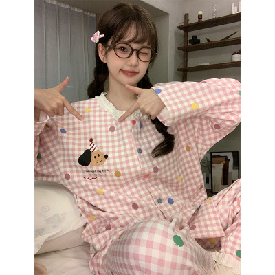 晚眠带胸垫睡衣女款春秋纯棉长袖防凸点冬季大码家居服2025年新款