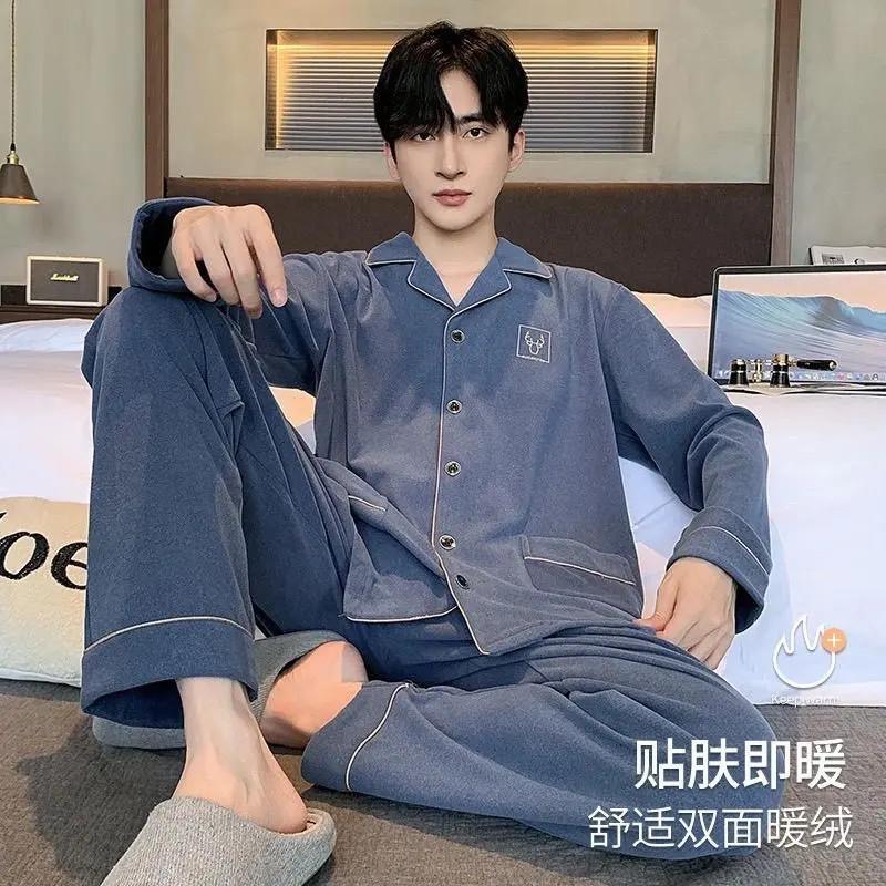 晚眠德绒男士睡衣秋冬款加厚保暖青少年冬天大码2025新款家居服