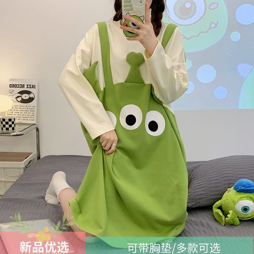 带胸垫睡裙女秋款长袖卡通可外穿