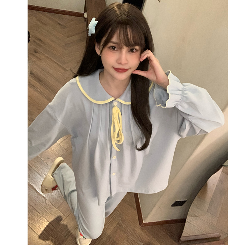 晚眠带胸垫睡衣女款秋冬季纯棉长袖娃娃领2025年新款大码家居服春