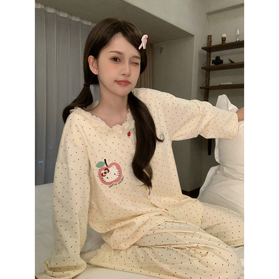 晚眠带胸垫睡衣女款春秋纯棉长袖防凸点2025年新款冬季大码家居服